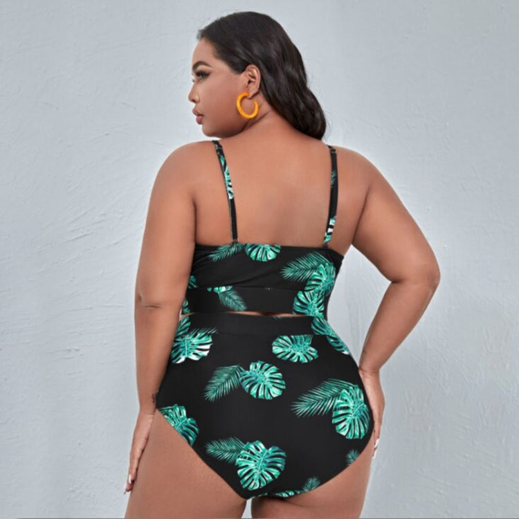 Sexy Plus Size Printed Split High Waist Bikini Swimsuit, XL, XXL, XXXL, XXXXL