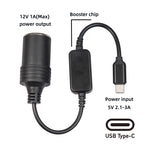 3710-03 30cm Type-C 5V to 12V Car Cigarette Lighter Socket Boost Power Adapter Cable, 30cm Type-C