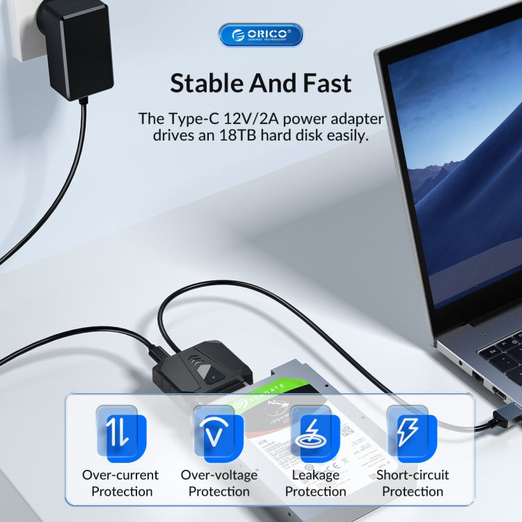 ORICO UTS1 Type-C / USB-C USB 3.0 2.5-inch SATA HDD Adapter with 12V 2A Power Adapter, 0.3m, 0.5m, 1m