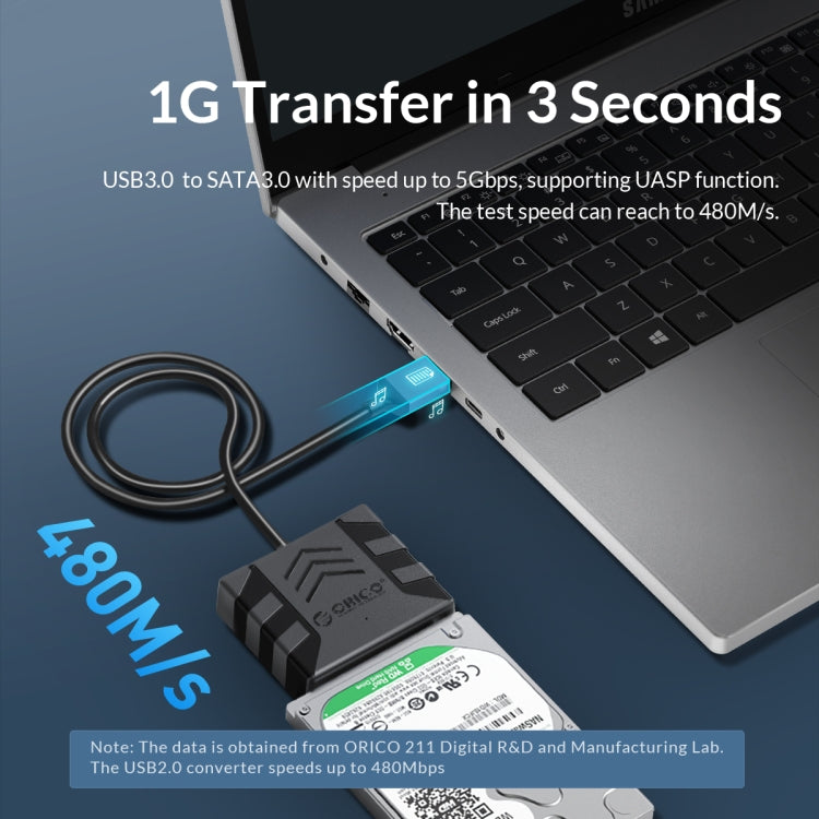 ORICO UTS1 Type-C / USB-C USB 3.0 2.5-inch SATA HDD Adapter with 12V 2A Power Adapter, 0.3m, 0.5m, 1m