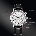 Ochstin 5081A Multifunctional Luminous Waterproof Leather Strap Quartz Watch