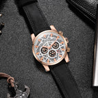 Ochstin 5052B Multifunctional Business Waterproof Leather Strap Quartz Watch