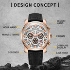 Ochstin 5052B Multifunctional Business Waterproof Leather Strap Quartz Watch