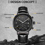Ochstin 5076D Multifunctional Business Leather Waterproof Luminous Quartz Watch