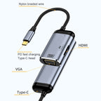 Y001 3 in 1 USB-C/Type-C to VGA+HDMI+USB-C/Type-C Audio Adapter Cable, Y001