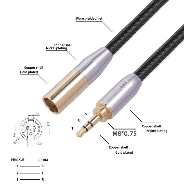 SB423M120-03 3.5mm Male to Mini XLR 3pin Male Audio Cable, Length: 30cm, 3.5mm to Mini XLR
