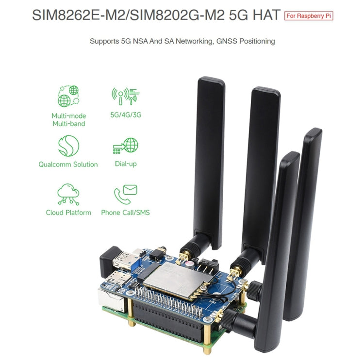 Waveshare SIM8262E-M2/SIM8202G-M2 5G HAT Multi-band For Raspberry Pi, Multi-band