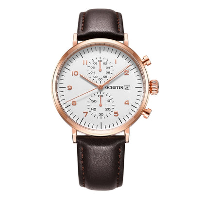 Multifunctional Quartz Waterproof Men Leather Watch, OCHSTIN 6076C