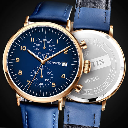 Multifunctional Quartz Waterproof Men Leather Watch, OCHSTIN 6076C