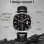 Multifunctional Quartz Waterproof Luminous Men Leather Watch, OCHSTIN 6084C