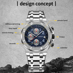 Multifunctional Quartz Waterproof Luminous Steel Strap Men Watch, OCHSTIN 6100D