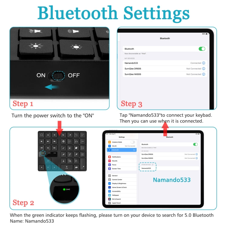 533 Portable Bluetooth 35-Key Wireless Numeric Keyboard, 533