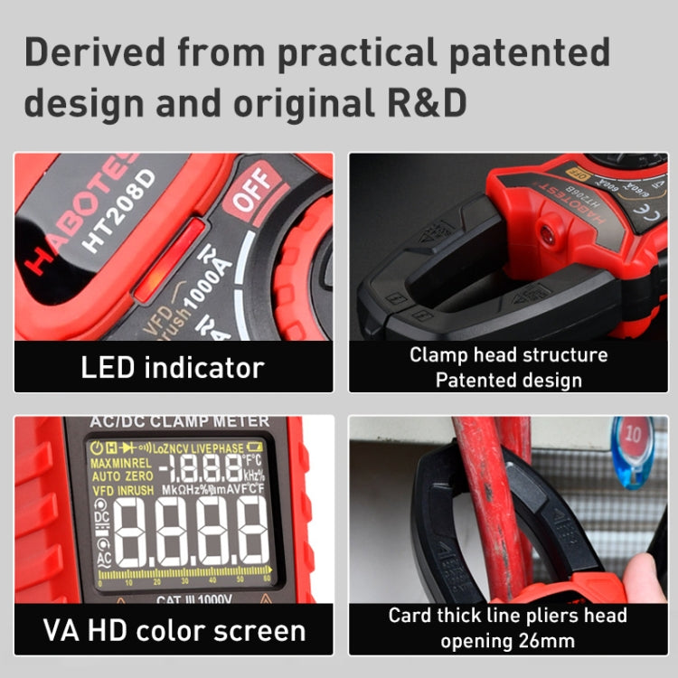 HABOTEST HT208A 1000A Clamp Multi-Function Anti-burning Digital Multimeter, HT208A