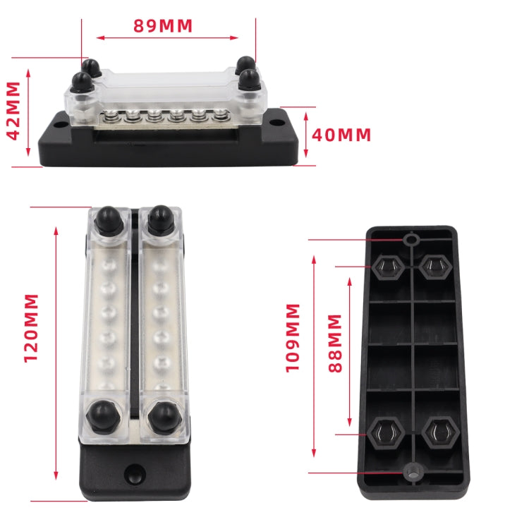 CP-3024 150A 12-48V RV Yacht Double-row 6-way Busbar with Ring Terminals, CP-3024