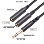 3718 6.35mm Male to Dual Female 1/4 TRS Stereo Audio Cable, Length: 30cm, 6.35mm M to 2 x F 30cm