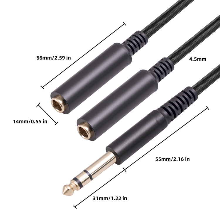 3718 6.35mm Male to Dual Female 1/4 TRS Stereo Audio Cable, Length: 30cm, 6.35mm M to 2 x F 30cm