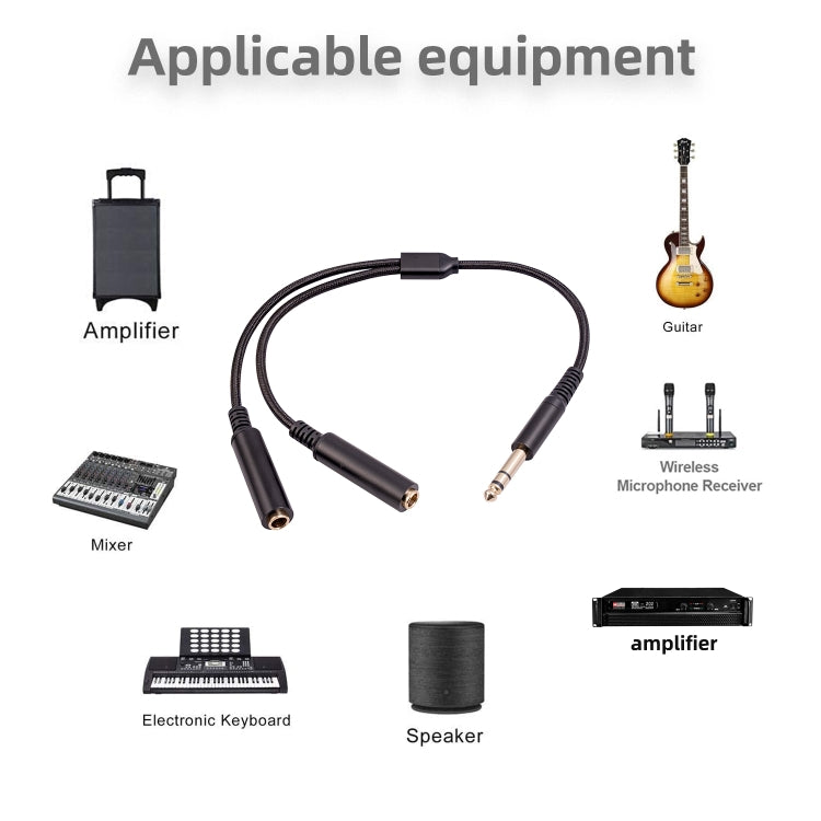 3718 6.35mm Male to Dual Female 1/4 TRS Stereo Audio Cable, Length: 30cm, 6.35mm M to 2 x F 30cm