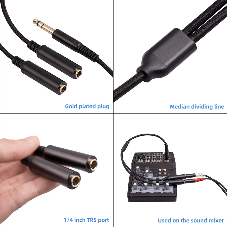 3718 6.35mm Male to Dual Female 1/4 TRS Stereo Audio Cable, Length: 30cm, 6.35mm M to 2 x F 30cm