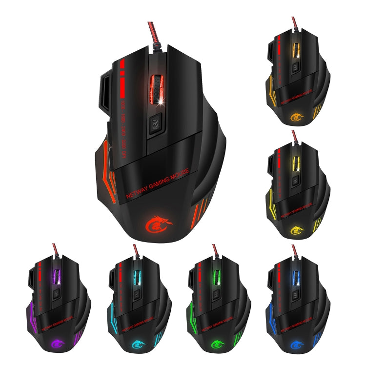 HXSJ A907 7 Keys Colorful Luminous 7D Wired Gaming Mouse, A907 Black, A907 Red
