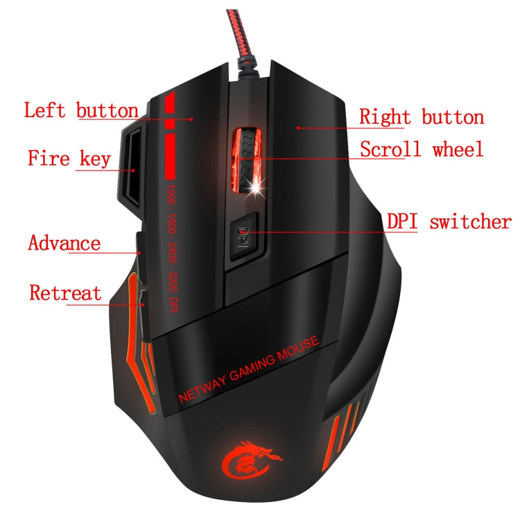 HXSJ A907 7 Keys Colorful Luminous 7D Wired Gaming Mouse, A907 Black, A907 Red