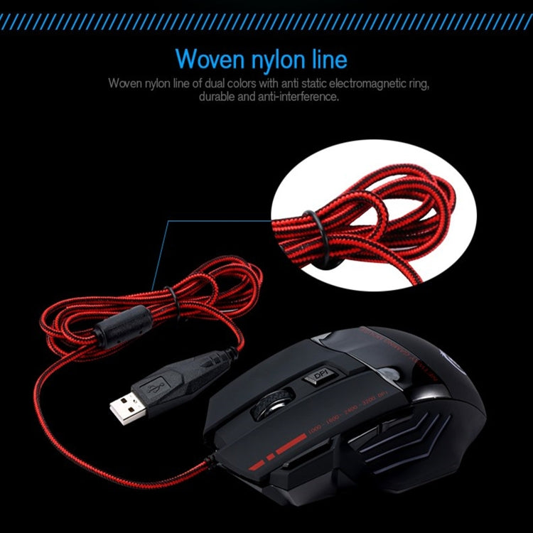 HXSJ A907 7 Keys Colorful Luminous 7D Wired Gaming Mouse, A907 Black, A907 Red