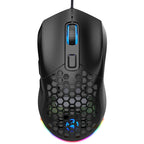 HXSJ X300 7200DPI RGB Backlight Interchangeable Back Cover Hole Gaming Wired Mouse, X300 Black, X300 White
