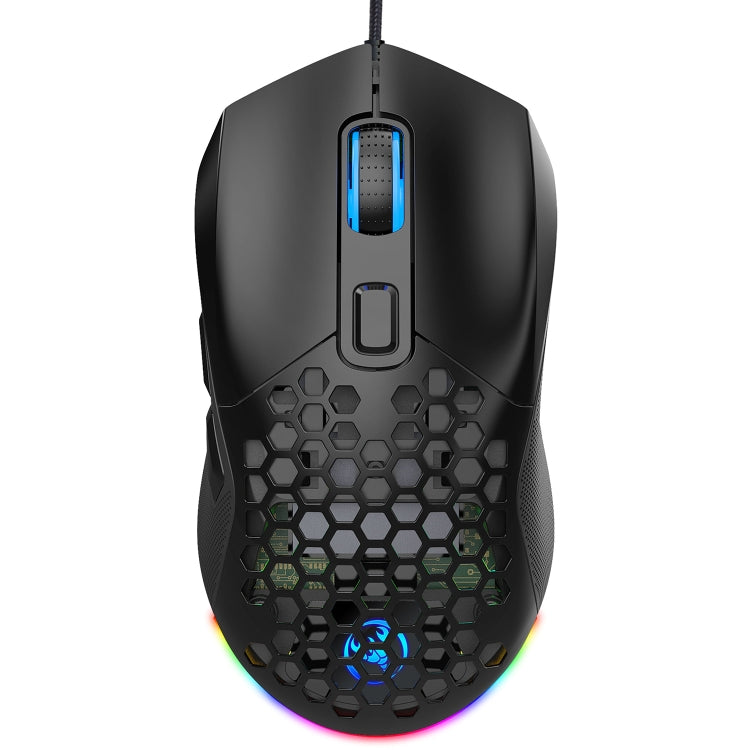 HXSJ X300 7200DPI RGB Backlight Interchangeable Back Cover Hole Gaming Wired Mouse, X300 Black, X300 White