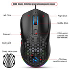 HXSJ X300 7200DPI RGB Backlight Interchangeable Back Cover Hole Gaming Wired Mouse, X300 Black, X300 White