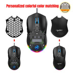 HXSJ X300 7200DPI RGB Backlight Interchangeable Back Cover Hole Gaming Wired Mouse, X300 Black, X300 White