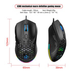 HXSJ X300 7200DPI RGB Backlight Interchangeable Back Cover Hole Gaming Wired Mouse, X300 Black, X300 White