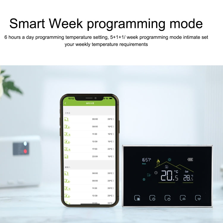 BHT-8000RF-VA- GBCW Wireless Smart LED Screen Thermostat With WiFi, Specification:Electric / Boiler Heating, Electric Heating, Electric Boiler Heating, Boiler Heating, Water Heating, Hydroelectric Heating, Water Boiler Heating