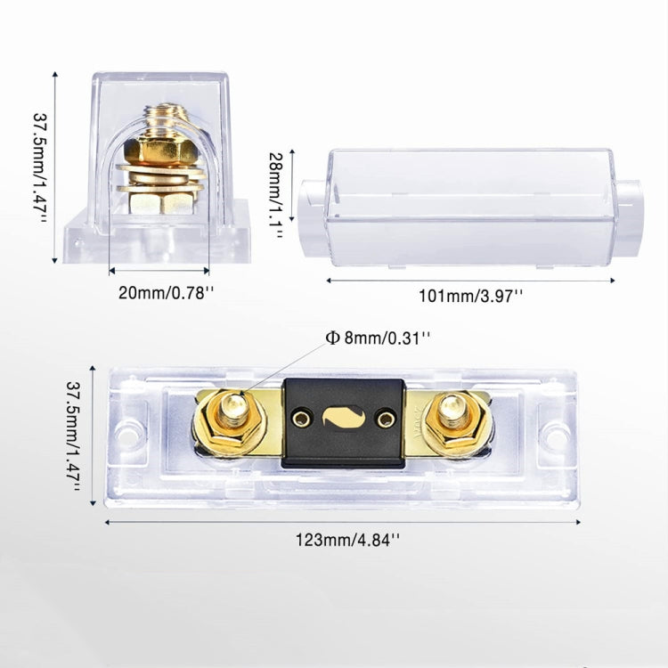 2 in 1 ANL Car Fuse Holder Electrical Protection Insulating Cover, 50A, 80A, 100A, 120A, 150A, 200A, 250A, 300A, 400A, 500A