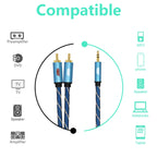 EMK 3.5mm Jack Male to 2 x RCA Male Gold Plated Connector Speaker Audio Cable, 1m, 1.5m, 2m, 3m, 5m