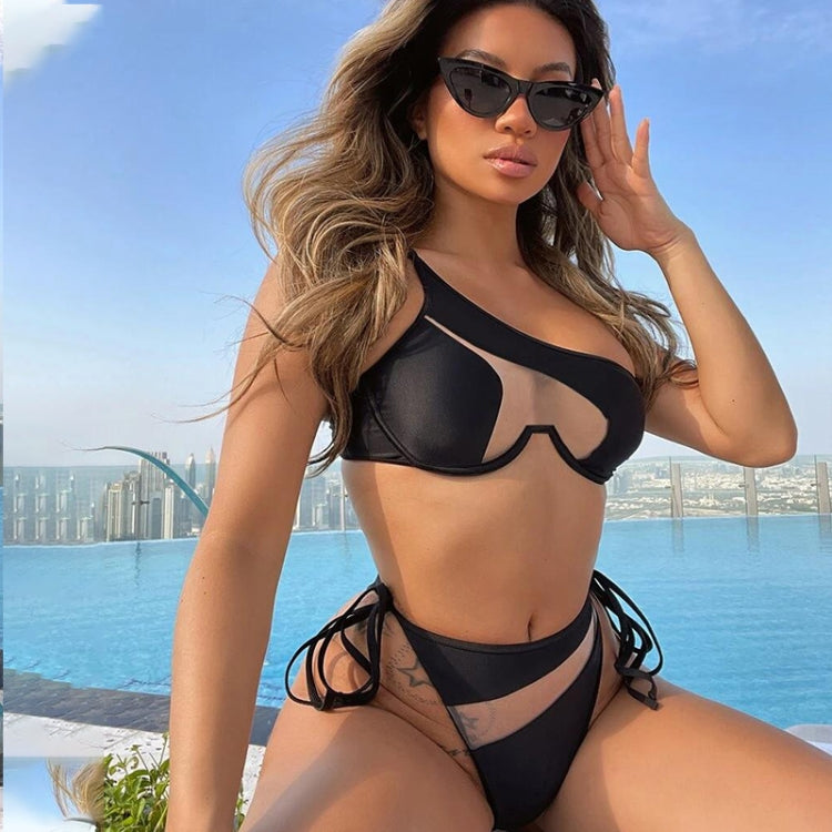 Mesh Two-pieces Steel Bracket Gather Bikini Swimsuit, S, M, L