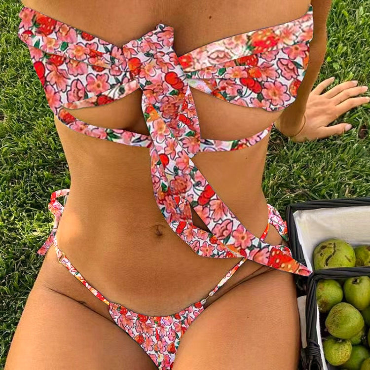 Sexy Strap Ties Thong Backless Two Piece Bikini Swimsuit, S, M, L