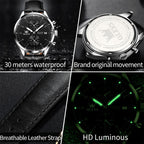 OLEVS 2880 Men Multifunctional Business Waterproof Leather Strap Quartz Watch