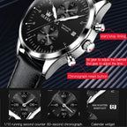 OLEVS 2880 Men Multifunctional Business Waterproof Leather Strap Quartz Watch