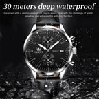 OLEVS 2880 Men Multifunctional Business Waterproof Leather Strap Quartz Watch