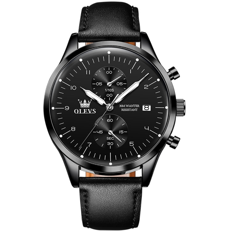 OLEVS 2880 Men Multifunctional Business Waterproof Leather Strap Quartz Watch