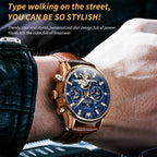 OLEVS 6658 Men Luminous Waterproof Leather Strap Mechanical Watch