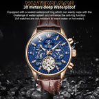 OLEVS 6658 Men Luminous Waterproof Leather Strap Mechanical Watch