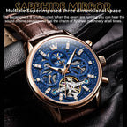 OLEVS 6658 Men Luminous Waterproof Leather Strap Mechanical Watch