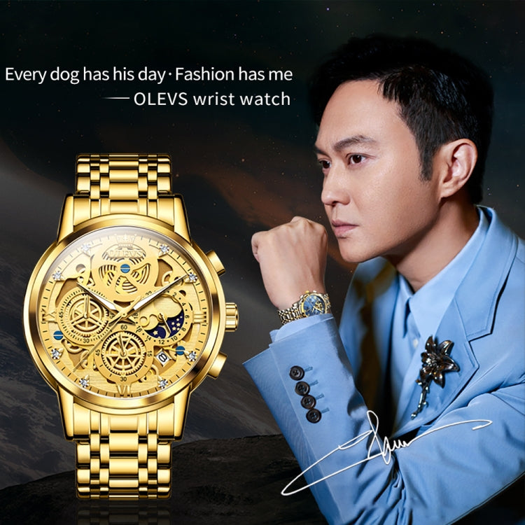 OLEVS 9947 Men Multifunctional Hollow Waterproof Quartz Watch