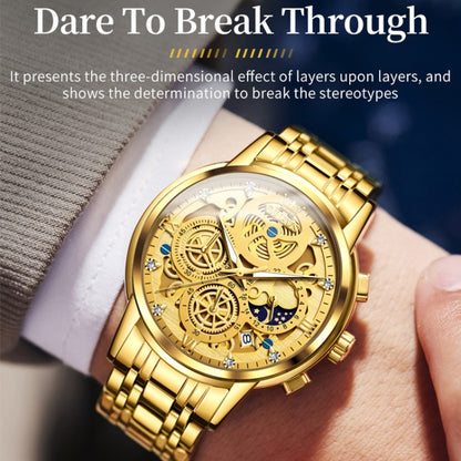 OLEVS 9947 Men Multifunctional Hollow Waterproof Quartz Watch