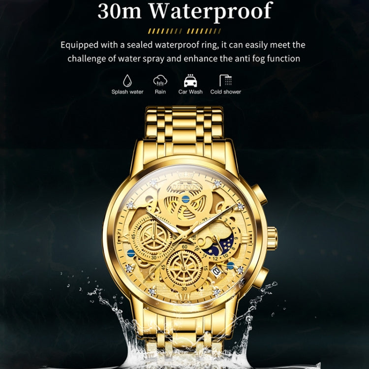 OLEVS 9947 Men Multifunctional Hollow Waterproof Quartz Watch