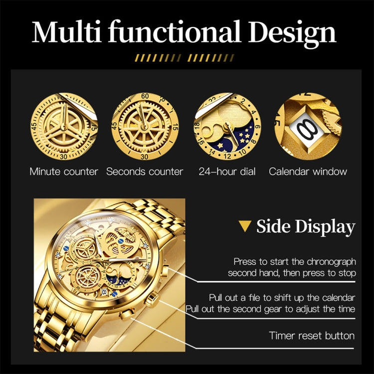 OLEVS 9947 Men Multifunctional Hollow Waterproof Quartz Watch