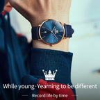 OLEVS 5869 Men Business Waterproof Genuine Leather Strap Quartz Watch