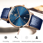 OLEVS 5869 Men Business Waterproof Genuine Leather Strap Quartz Watch