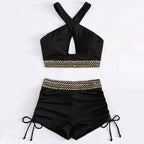 Woman Sexy Solid Color High Waist Two Piece Bikini Swimsuit, S, M, L