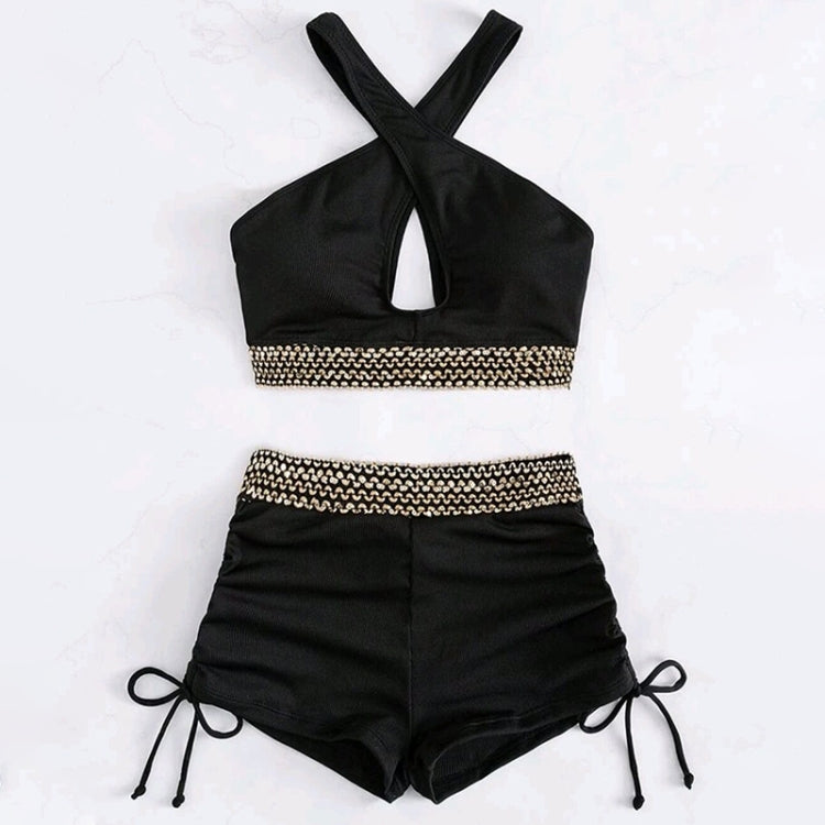 Woman Sexy Solid Color High Waist Two Piece Bikini Swimsuit, S, M, L